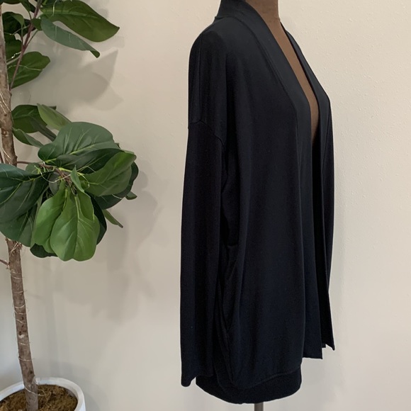 Banana Republic Baby Terry Long Cardigan Womens Size M Black Ribbed Knit Duster - Picture 15 of 16